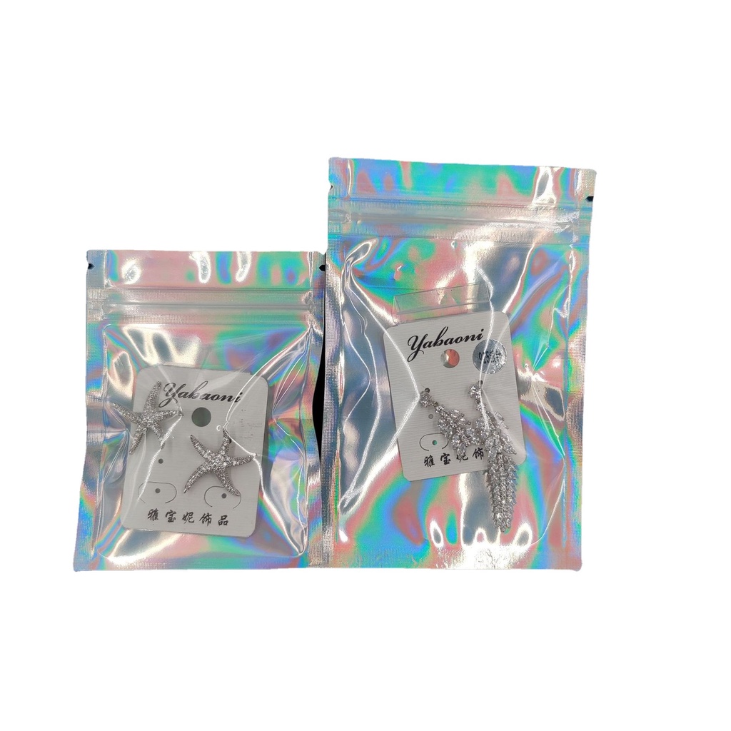 10pcs Kantong Plastik Kemasan Aluminum Foil Holografik Laser Dengan Ziplock