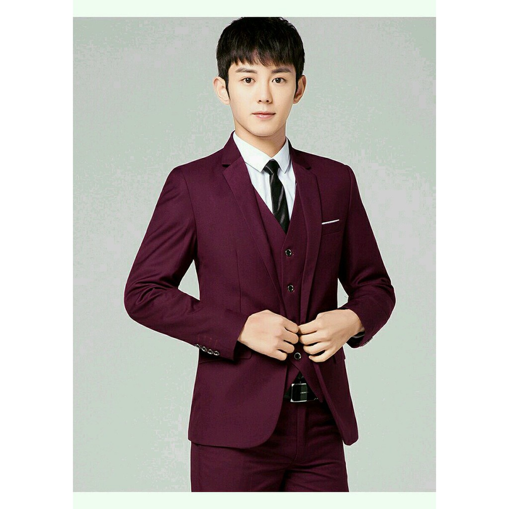 SETELANBLAZER MAROON PRIA SLIMFIT SEMI FORMAL 5IN1 - PREMIUM RED STRIPE EXCLUSIVE STYLE ORIGINAL