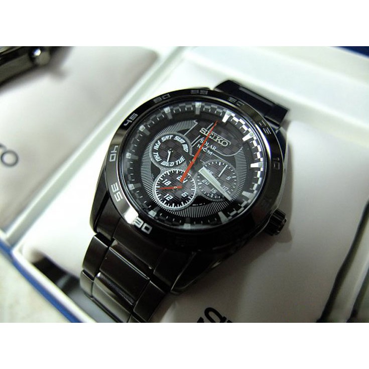 Seiko Solar SNE201P1 Jam Tangan Pria Original SNE201 Cronograph Full Black
