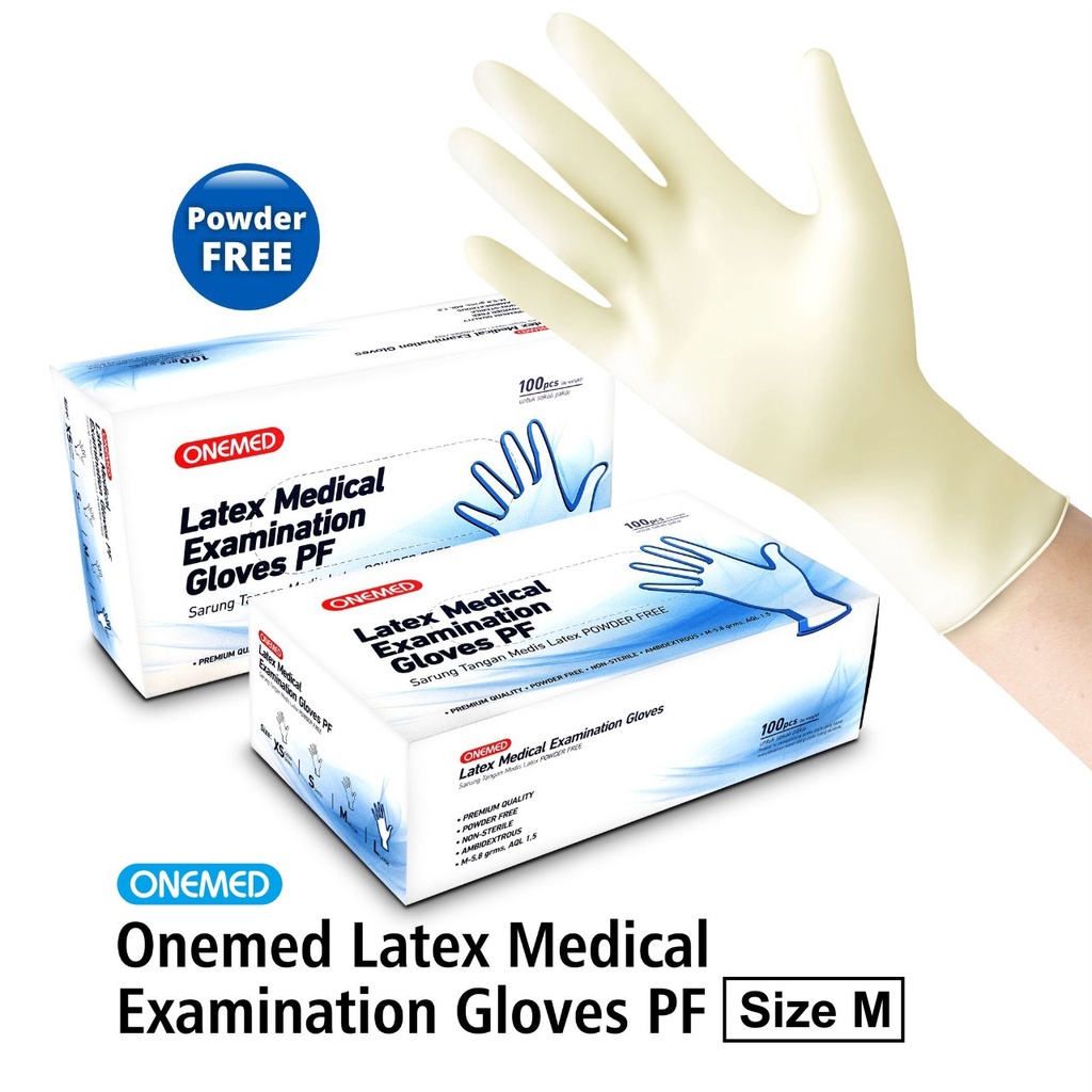 Sarung Tangan Latex Onemed Exam Glove Powder Free Putih Box isi 100 M OJB