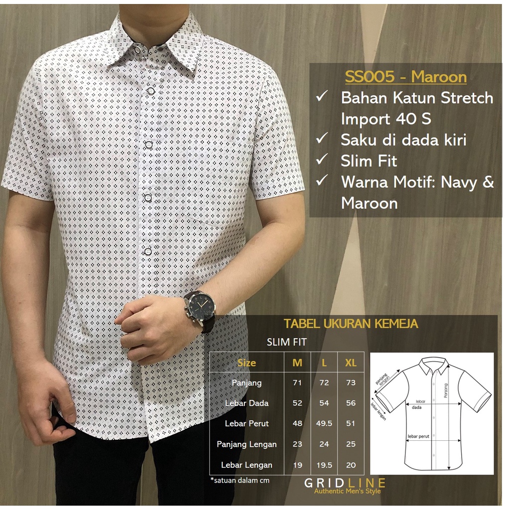 [GRIDLINE - SS001 SS002 SS003 SS004 SS005 SS006 Stretch Series] Kemeja Pria Katun Stretch Import M-XXL