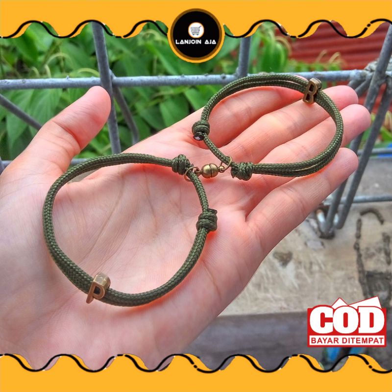 Gelang Inisial Nama Huruf A - Z Tali Warna Army Gelang Couple Kekinian Gelang Persahabatan Murah