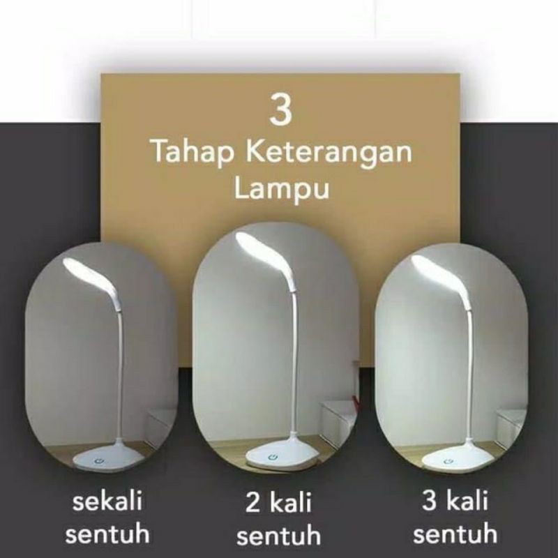 Lampu Meja Lampu Belajar 14 LED Mode Sentuh Recharge