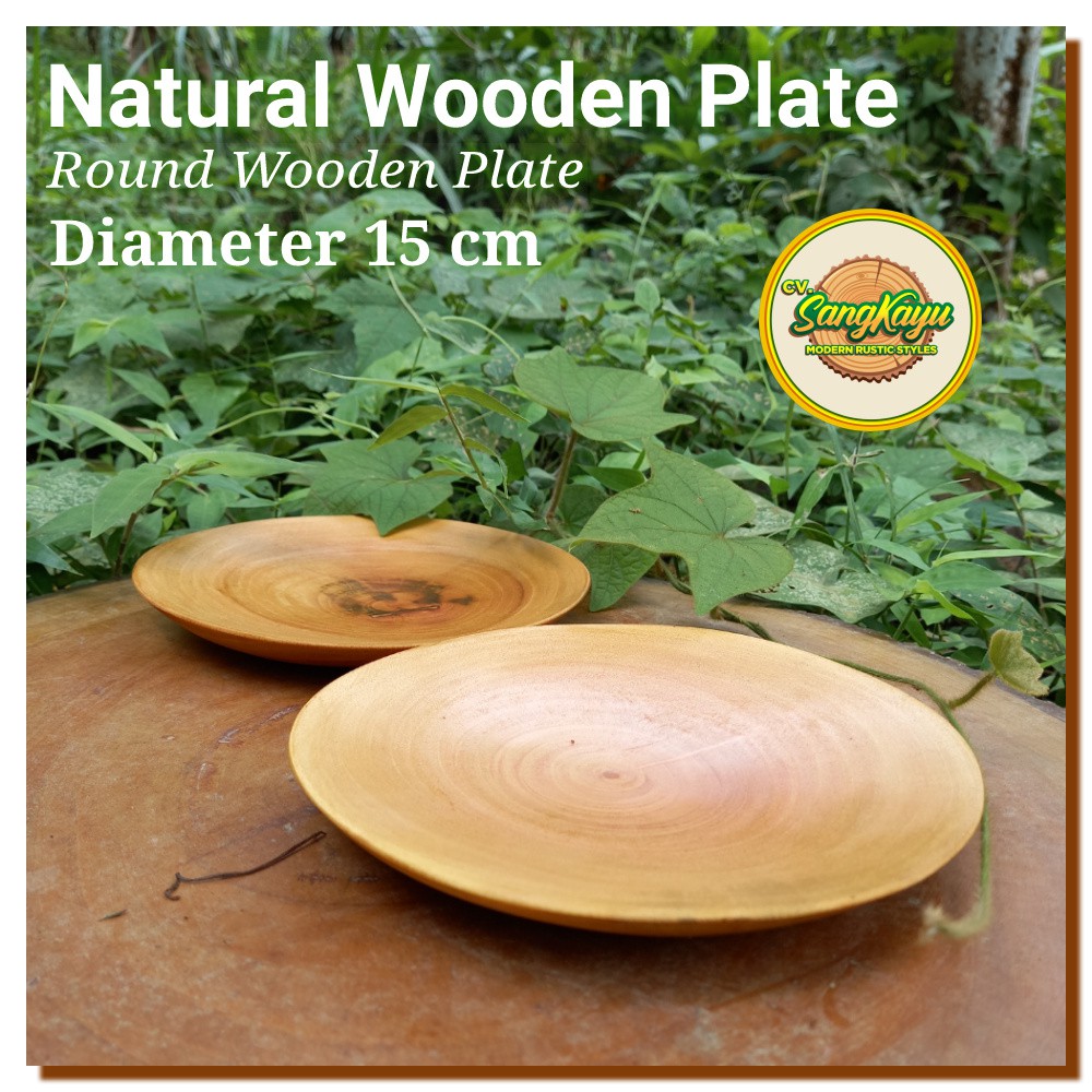 Wooden Plate Diameter 15 Cm Piring kayu cekung bulat slim piring saji