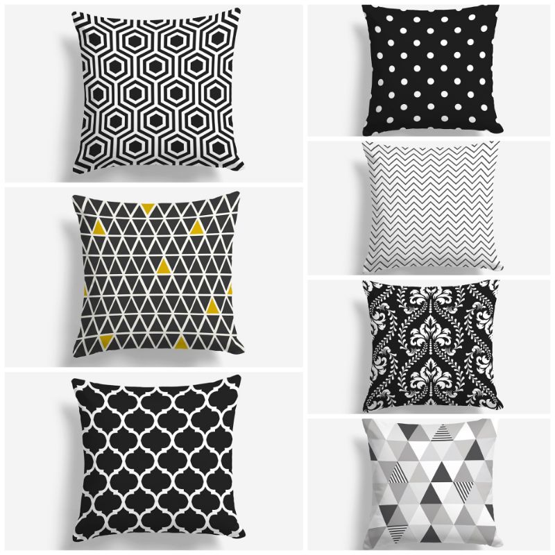 SARUNG Bantal Sofa 40x40 cm Monokrom Hitam Putih Monochrome Kotak Kotak Pillow Cushion Cover