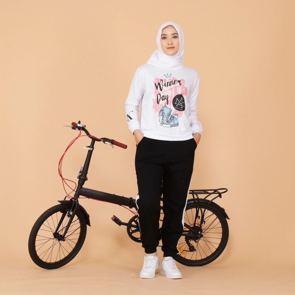 PAKAIAN WANITA BAJU SEPEDA ONE SET SERLI SET PUTIH ORI