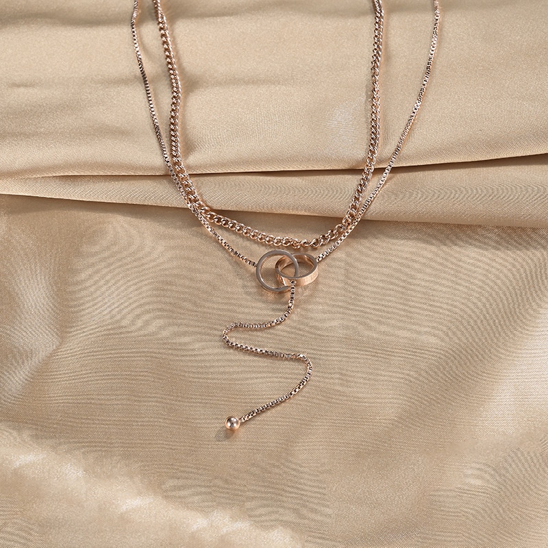 Kalung cincin gandeng dua layer titanium korea style anti karat