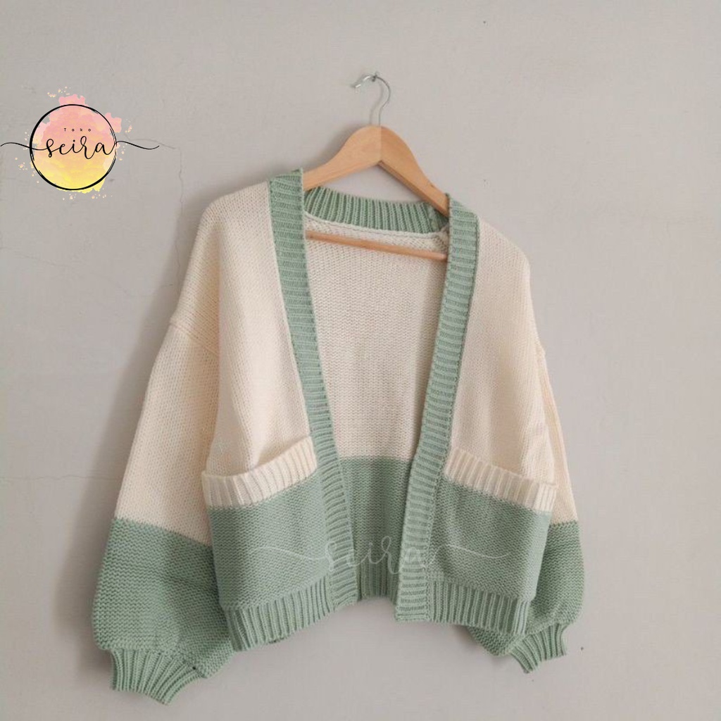 [BISA COD] Manda Outer Cardy 2 Tone / Sweater Wanita / Cardigan Rajut / Outer Wanita / Knit Cardigan / Outer Rajut / Manda Cardi