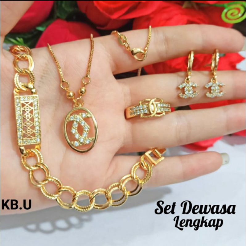 Perhiasan Set Dewasa Wanita Gold dan Silver Varian Motif Limited edition (COD)