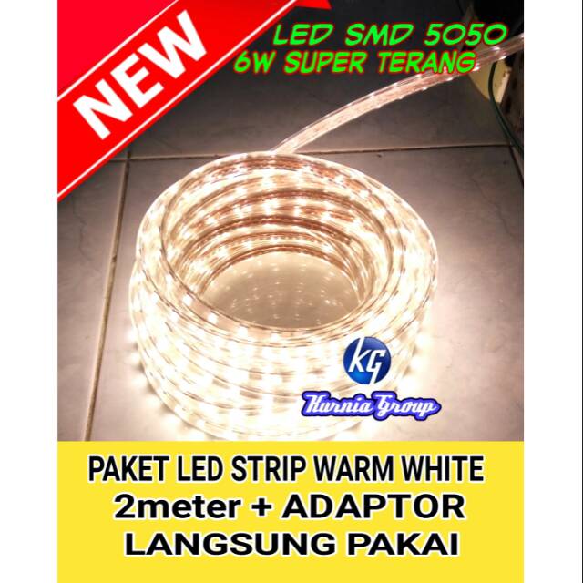 PAKET LED STRIP 2M + ADAPTOR LANGSUNG COLOK LISTRIK 2 METER  STRIPLED SMD 5050 SELANG SIAP PAKAI