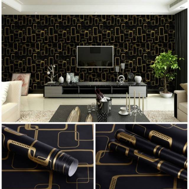 Wallpaper Sticker Dinding Motif Kotak Minimalis Hitam