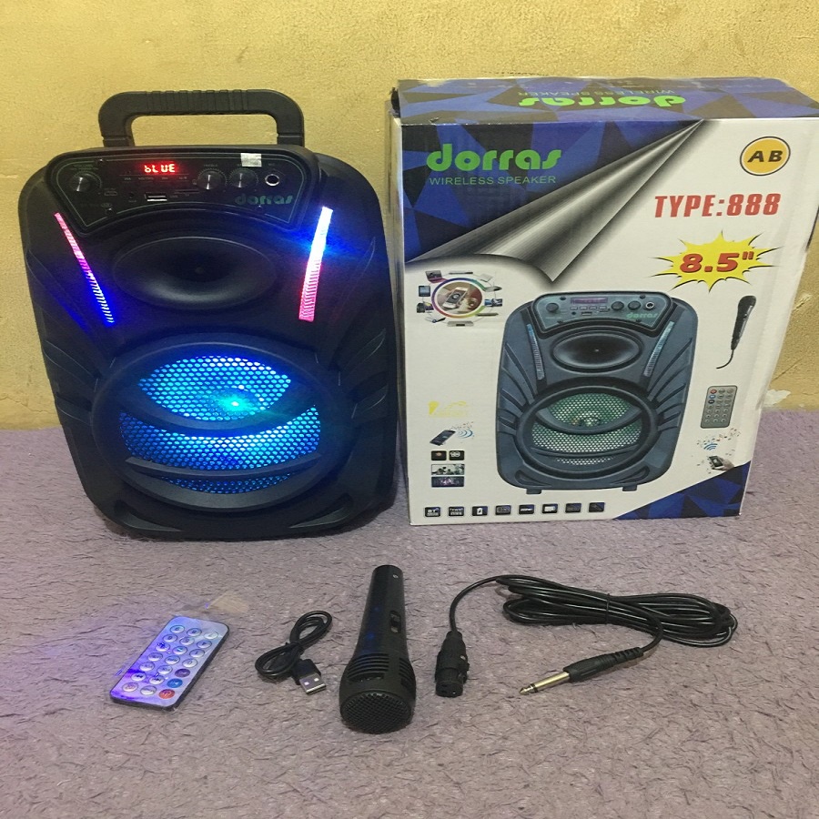 SPEAKER PORTABLE BLUETOOTH KARAOKE 8,5 INCH DORRAS TYPE-DS888 AB FREE MIC KARAOKE