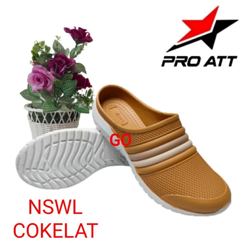 Sandal Slop Att Nswl 491 Ukuran 37-40 Sandal Selop Wanita Sepatu Santai Empuk Nyaman-Coklat