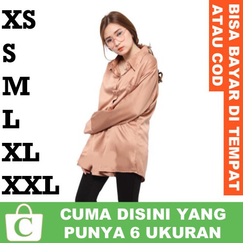 Kemeja Satin Wanita Hem Jumbo Panjang Polos Saku Kantor Formal COKLAT SUSU KHAKI MOKA KREM KHAKIS