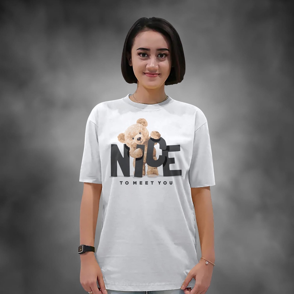 Kaos Wanita Lengan Pendek Nice Bear Warna Putih Atasan