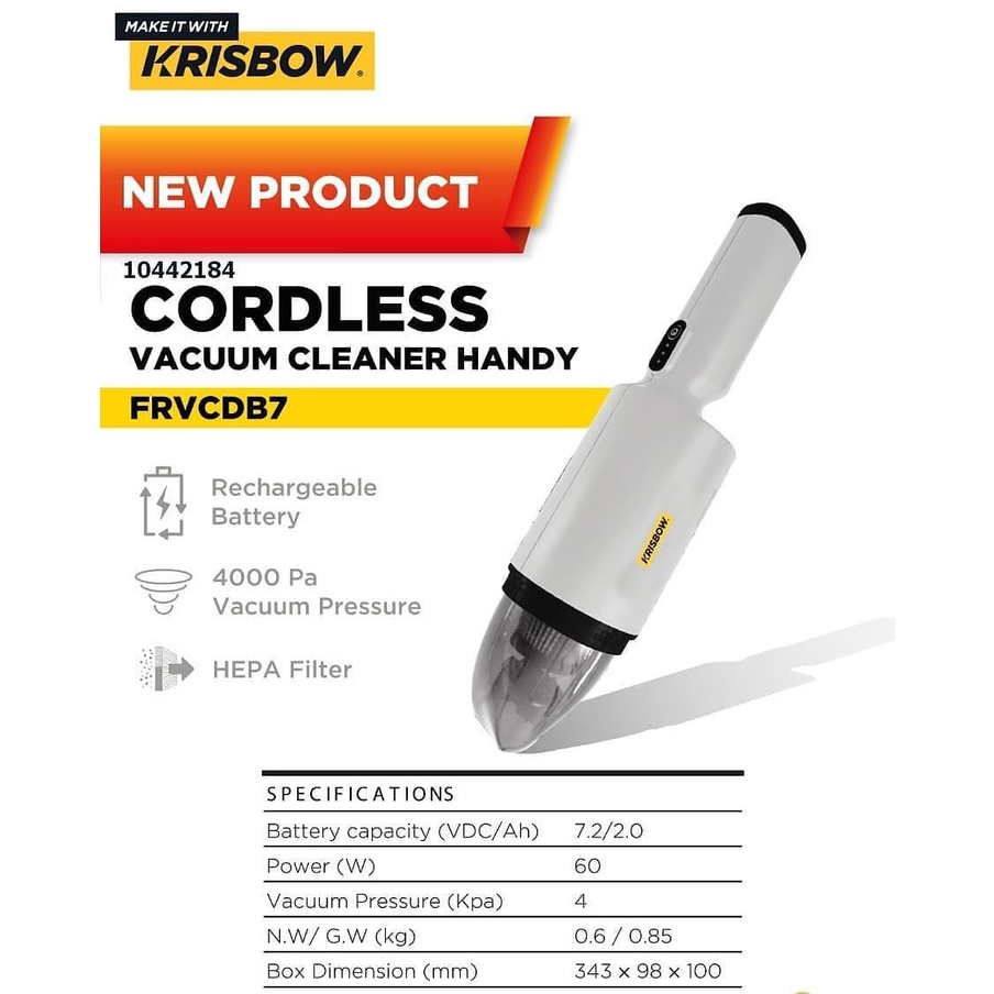 KRISBOW VACUM CLEANER CORDLESS PORTABLE 10442184