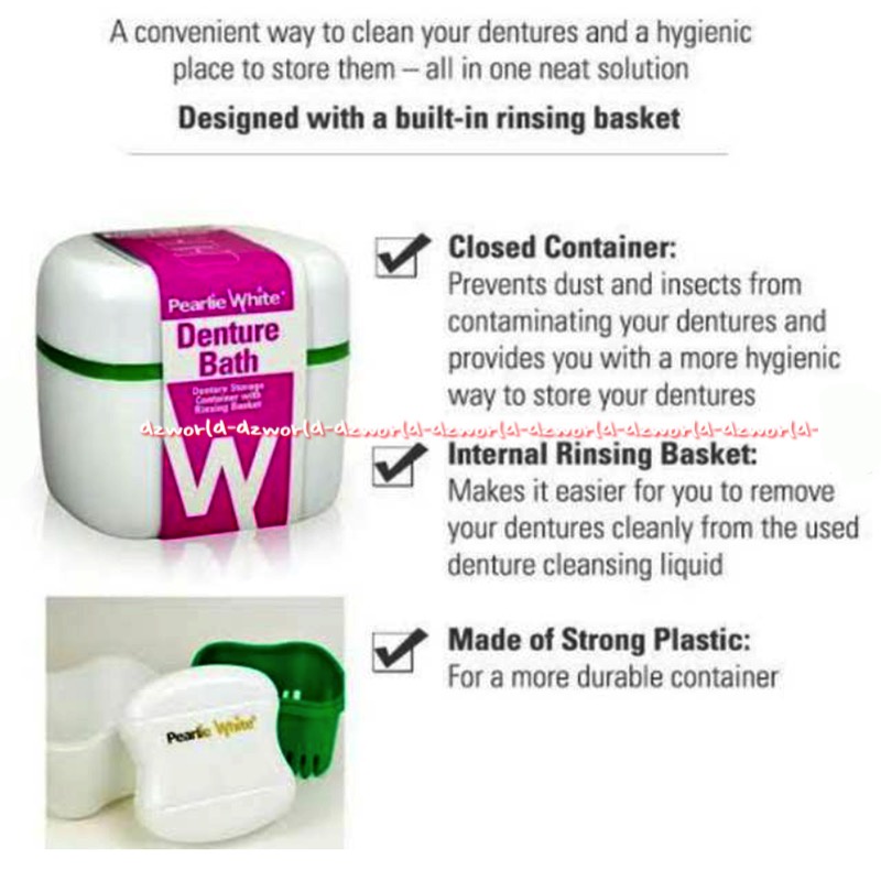 Pearlie White Denture Bath Denture Storage Cointainer With Rinsing Basket Kotak Tempat Gigi Palsu Aga Higienis Pearliewhite