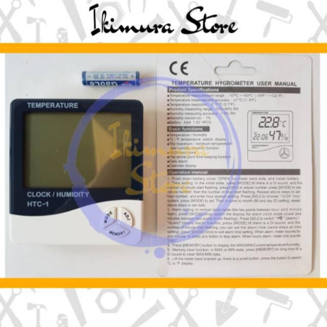 Higrometer HTC-1 Termometer Jam Digital / Alat Pengukur Suhu Ruangan Hygrometer