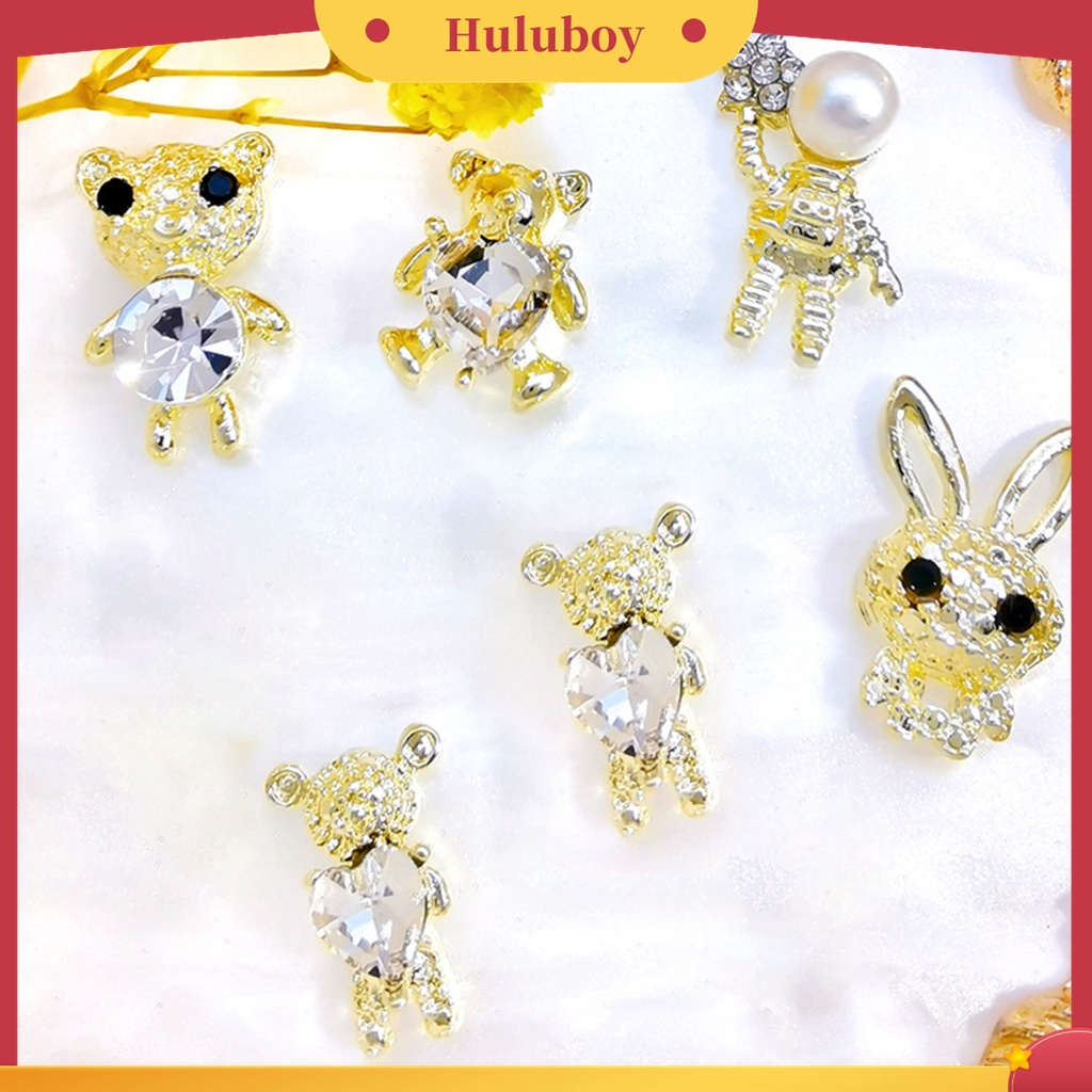 Huluboy Huluboy♡ 10pcs Hiasan Kuku Bentuk Beruang Bahan Alloy Untuk Nail Art DIY