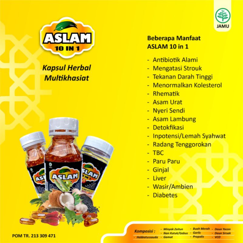 Aslam 10 in 1 Habbatussauda 10 Ramuam Herbal dalam 1 kapsul isi 60 kapsul