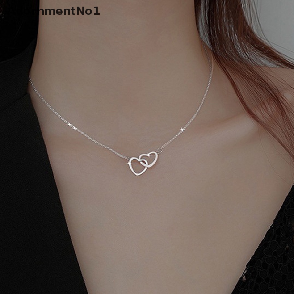 (AdornmentNo1) Kalung Rantai Dengan Liontin Hati Ganda Bahan Stainless Steel Untuk Wanita