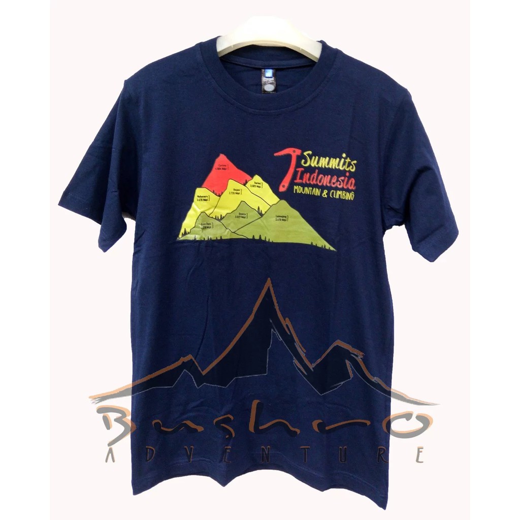 Kaos Outdoor Atau Kaos Gunung Motif Seven Summit Indonesia Biru