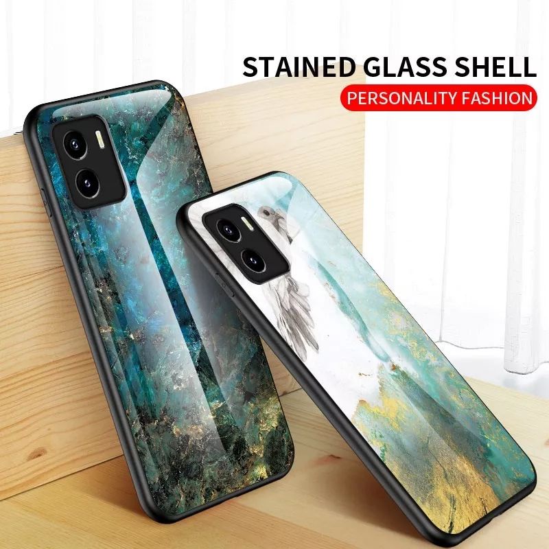 Marble Glass Case VIVO Y15S Y15A Y01 VIVOY15S VIVOY15A VivoY01 Softcase Hardcase Casing HP