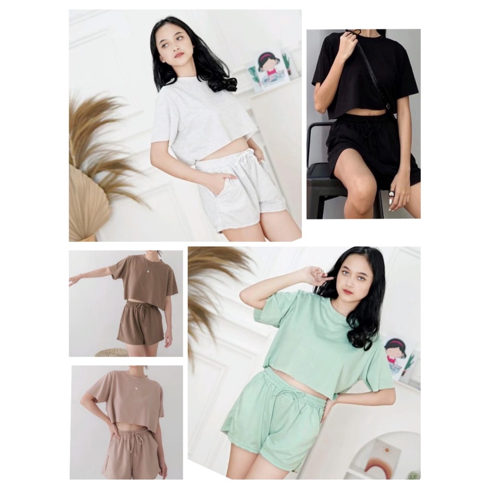 AZ.FS - ZFS OOTD Eun - ji Set / HN SET / Setcel Polos / Setcel pendek / Setelan Wanita Pendek / Sete