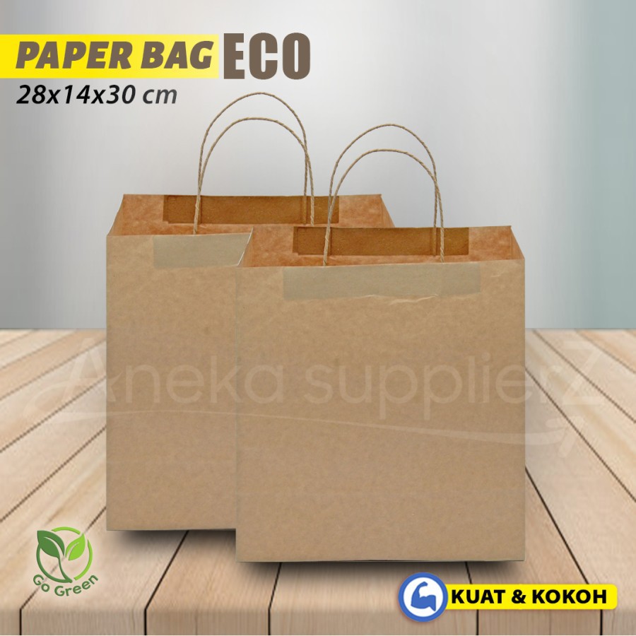 

Paper Bag Polos - Paper Bag Tali Kertas | 28 x14 x 30 - COKLAT (20PC)