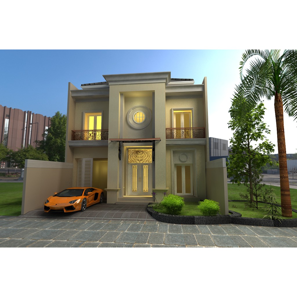 Jual Desain Rumah Mediteranian 2 Lantai Type 400 Ukuran 10 X 25 meter