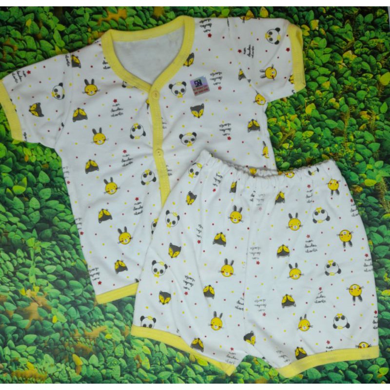 Stelan Baju Bayi Tangan Pendek Kancing Depan Uk No.12-18