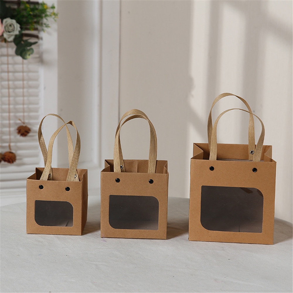 INS Cake Square Bottom Kraft Paper Bag Tas Kado Sederhana Baking Pouches