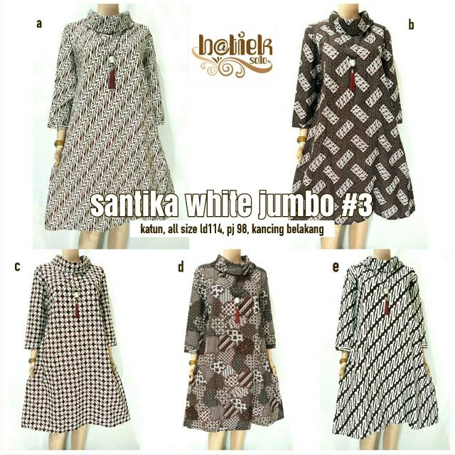 TUNIK JUMBO SANTIKA WHITE JUMBO BAJU OVERSIZE BATIK SERAGAM KERJA MODERN TUNIK BATIK LD 120 XXXXL