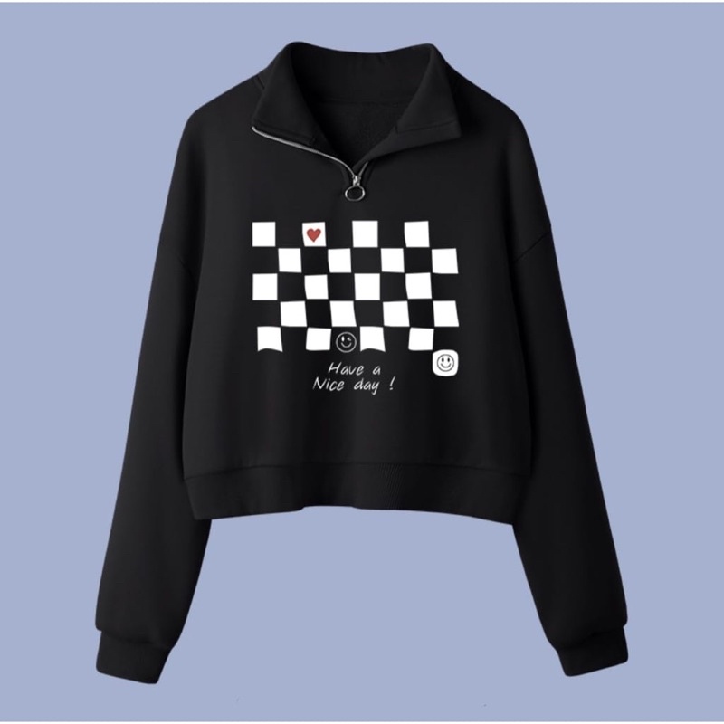 Catur Sweater Crop Zipper Ring / Have a Nice Day Sweater Turtleneck / Korea Fashion Sweater
