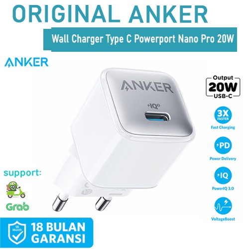 Kepala Charger Type C PD Anker PowerPort Nano Pro 20W for Iphone X 11 12 13 Wall Charger USB-C to US