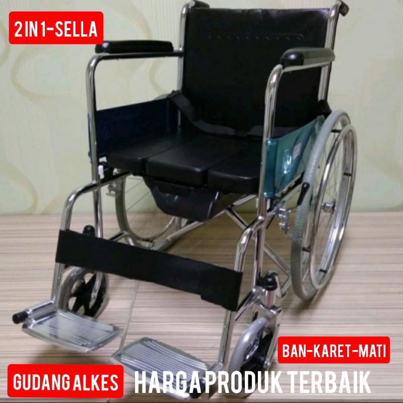 KURSI RODA 2 IN 1 KURSI RODA TOILET KURSI RODA MEDIS KURSI RODA DI PAKAI MANDI DAN BERAK
