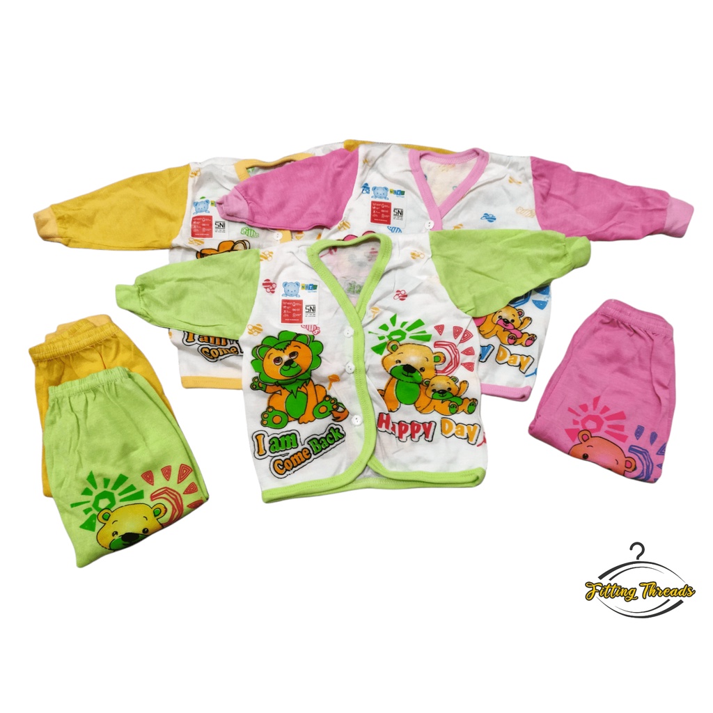 Setelan Baju Bayi Cowok Cewek Newborn Lengan Panjang Celana Panjang Kancing Depan 0-12 Bulan / Stelan Piyama Bayi Laki Laki Perempuan