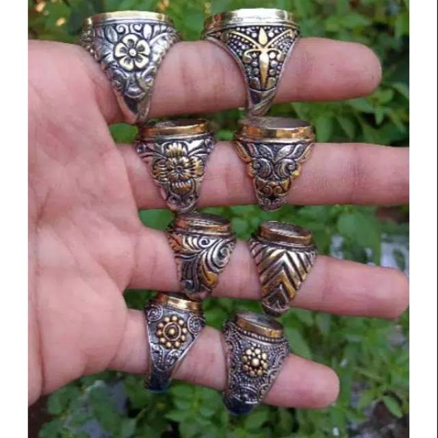 Ring alpaka /emban akik combinasi gold