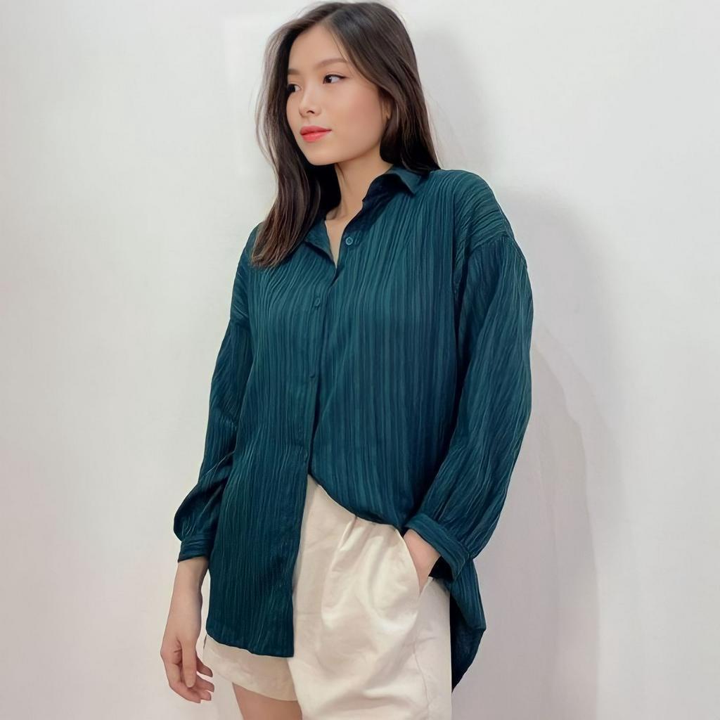 Atasan Wanita Kemeja Luna Lady Crush Shirt Oversize Pocket