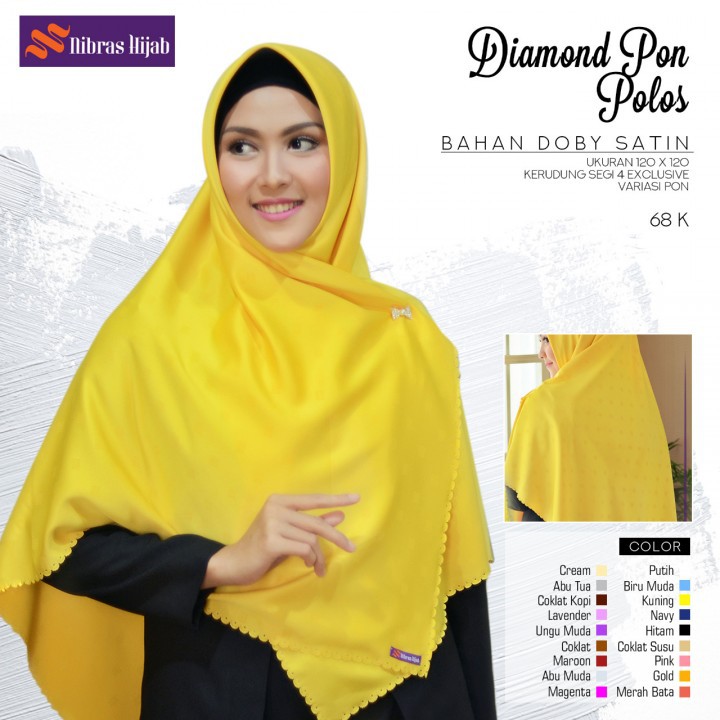 [ORI 100%] NIBRAS HIJAB Diamond Pon Polos JILBAB SEGI EMPAT Satin 120
