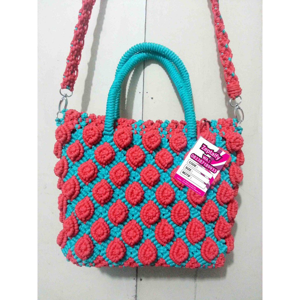 Tas tali kur motif bunga mawar timbul 2 fungsi tali