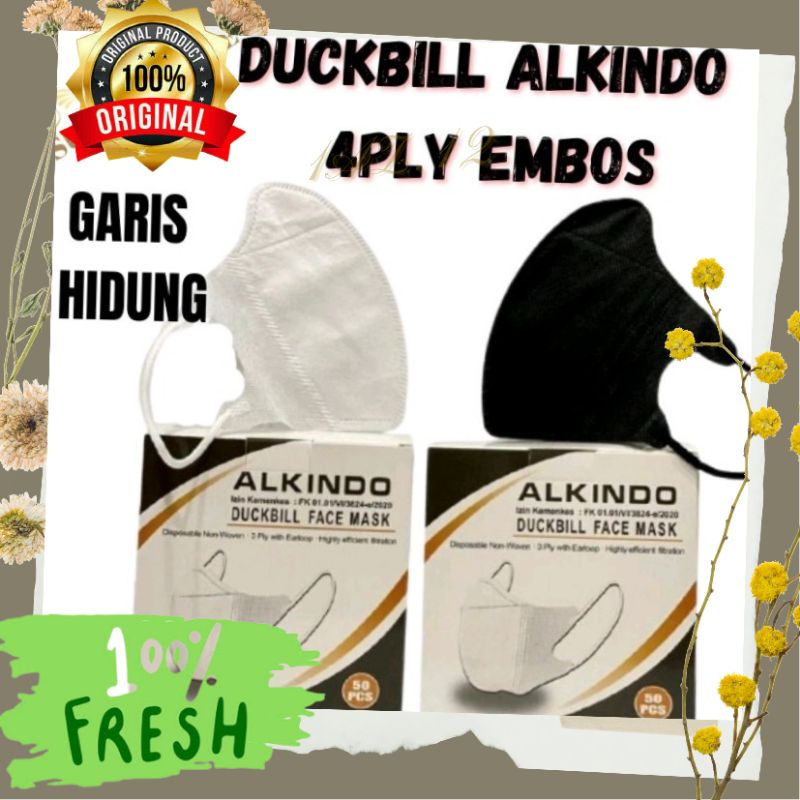 masker duckbill Alkindo 50 pcs 1 box garis 4 ply hitam putih duckbil alkindo