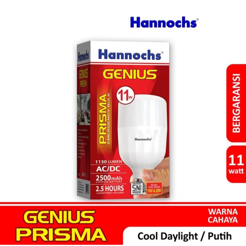 Hannochs Lampu Emergency LED AC/DC Genius Prisma 11 Watt Cahaya Putih Emergency Lamp Darurat