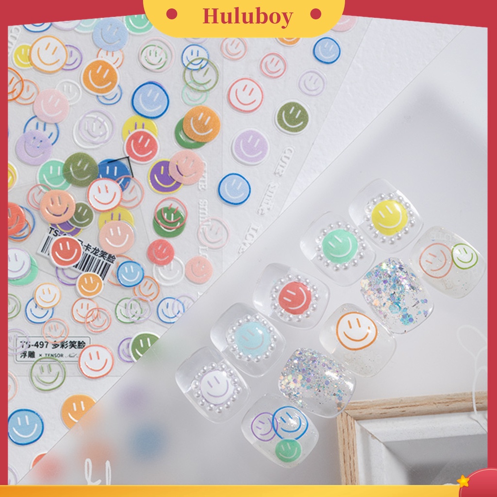Huluboy Huluboy♡ Stiker Kuku Ultra Tipis Motif Smile / Bintang / Hati / Pelangi Untuk Manicure Wanita