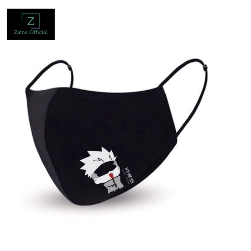 MASKER KAIN 3PLY ANIME KEREN MURAH - SATORU GOJO Jujutsu Kaisen - Hitam 3 Lapis / Masker Scuba / Ear