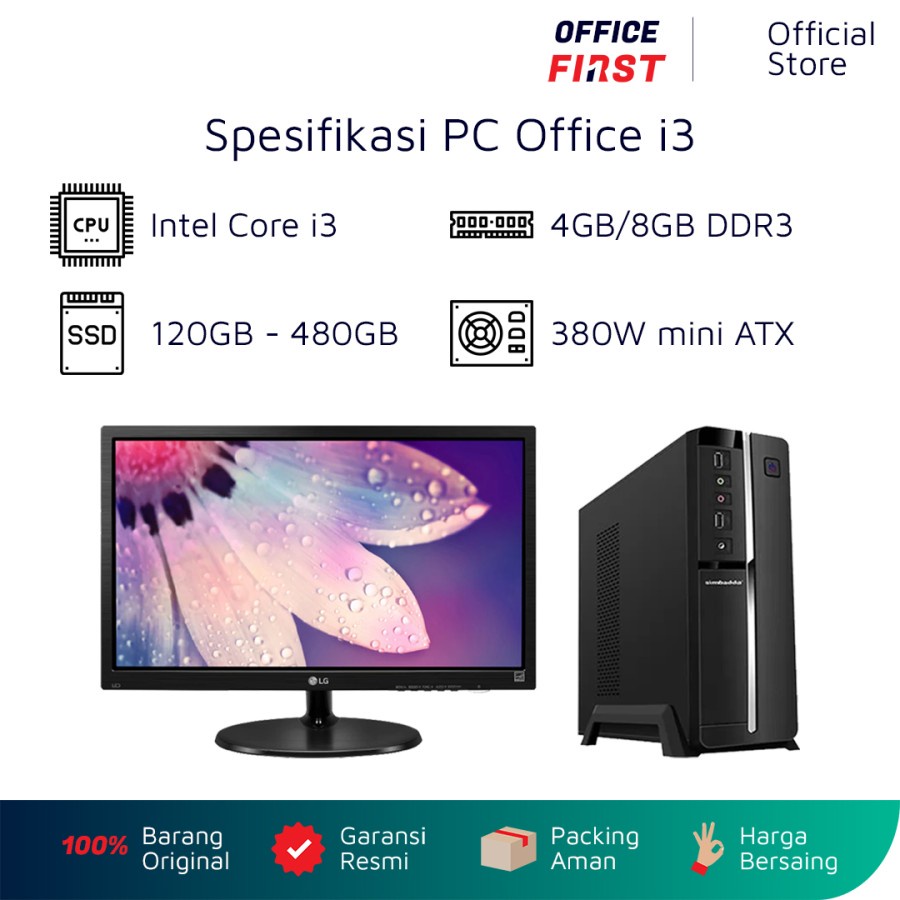 Rakitan PC Office Core i3 Fullset Komputer Kantor Admin Siap Pakai Dengan Monitor Keyboard Mouse