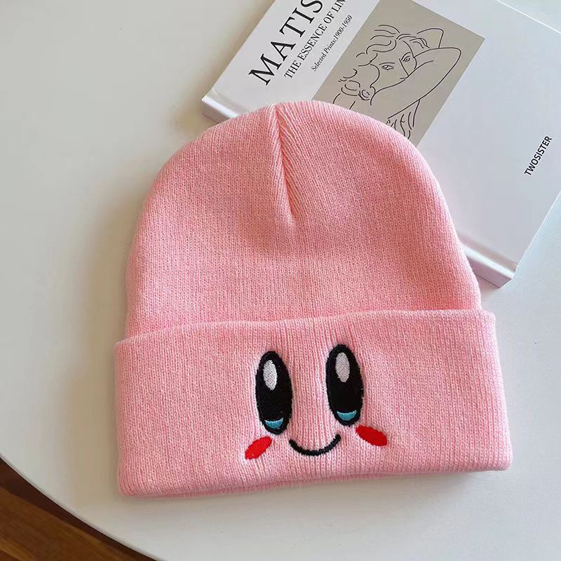 Topi Kupluk Rajut Motif Bordir Smiley Face Warna Pink Untuk Wanita