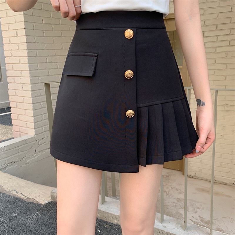 (S-XXL) 3BUTTON KOREAN STYLE PLEATED SKIRT ROK WANITA