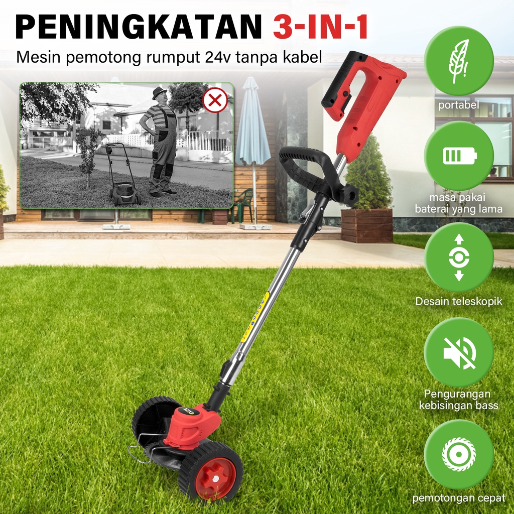 IXCE 24V/36V/48V Mesin potong rumput Cordless Lawn Mower mesin pemotong rumput listrik mesin pemotong rumput paket pisau kabel panjang yang dapat disesuaikan Grass Trimmer Mesin Pemotong Rumput Taman Alat Potong rumput  Harga grosir bisa nego