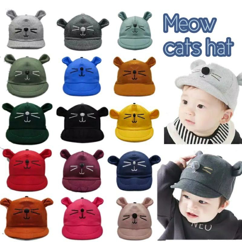 Topi Bayi Baru Lahir /Kupluk Bayi Karakter Kucing Motif Laki-Laki Perempuan